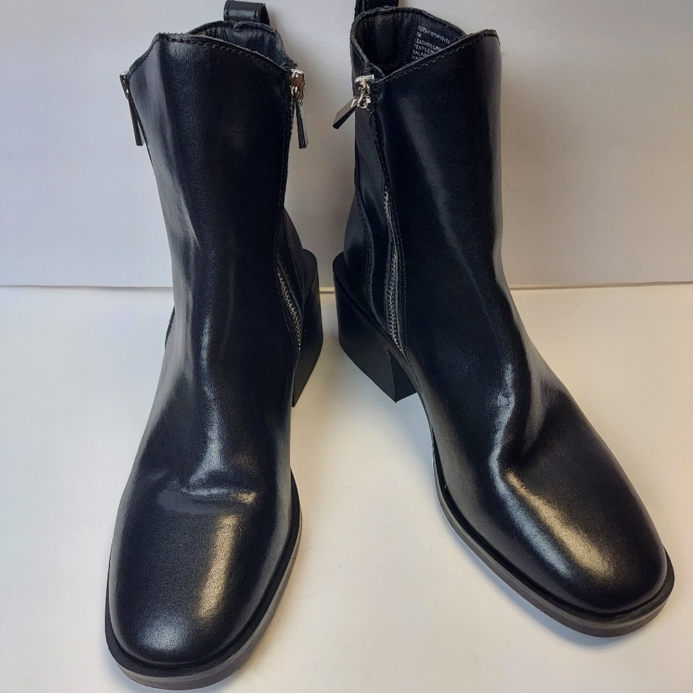 NEW Steve Madden Ruthy Black Leather Double Zipper Boots Women's 8 Round Toe